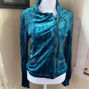 Whimsy burned velvet green zip front moto jacket shirt M romantic